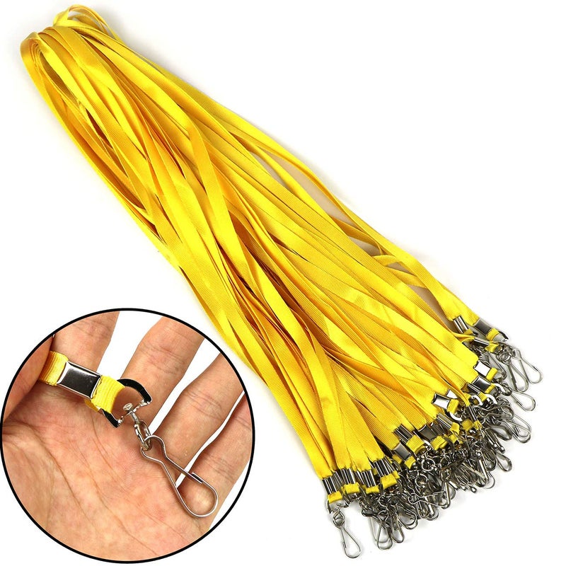 Beebel Yellow Lanyards 100 Pcs Lanyard for Id Badges Flat Lanyard with Badge Clip with J-Hook (Yellow) - Image 3